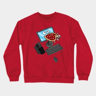 A Computer Eating A Pizza That Is Actually A Cat Crewneck Sweatshirt